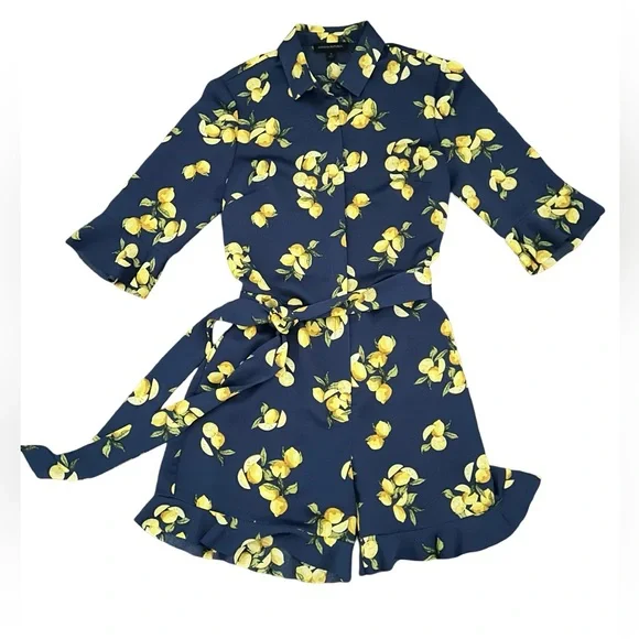 Banana Republic Navy Lemon All Over Print Romper With Ruffles Size 4 Money - Picture 3 of 9